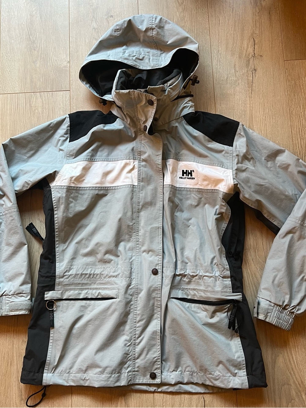 Helly Hansen Light Gray and Black Hooded Ski Jacket